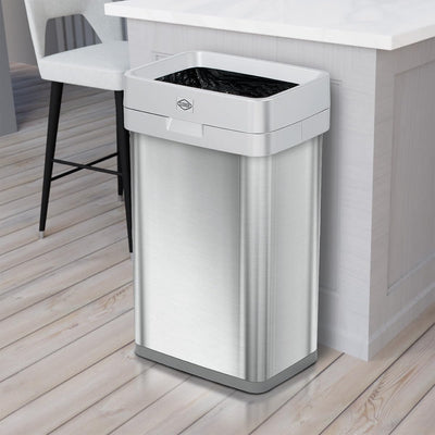 Clorox Trash Can, 13 Gallon Stainless Steel Slim Open Top Garbage Bin (Used)