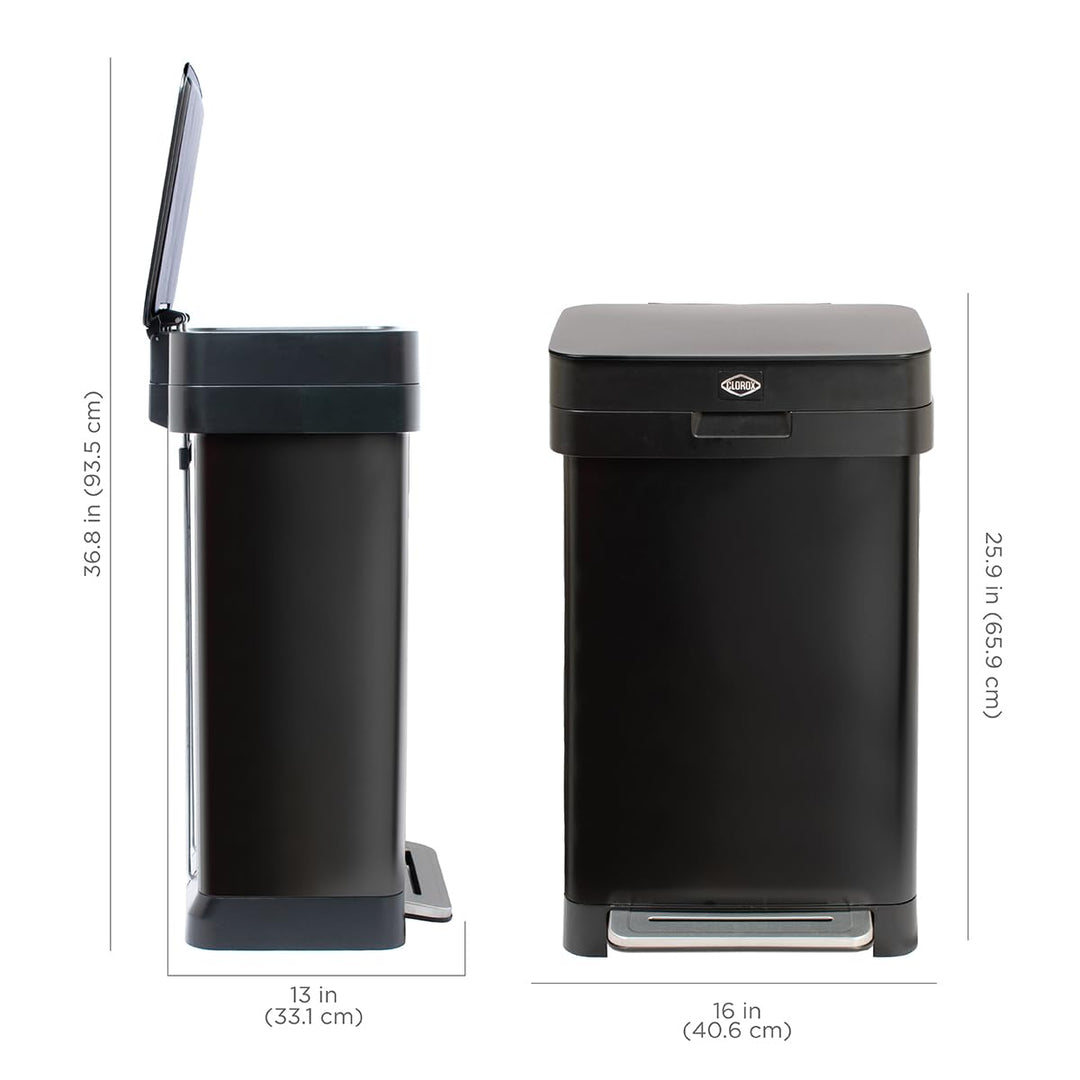 Clorox Trash Can, 13 Gallon Stainless Steel Garbage Bin w/ Wide Step (Open Box) - VMInnovations