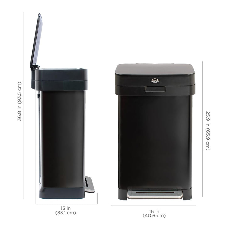 Clorox Trash Can, 13 Gallon Stainless Steel Garbage Bin w/ Wide Step (Open Box) - VMInnovations