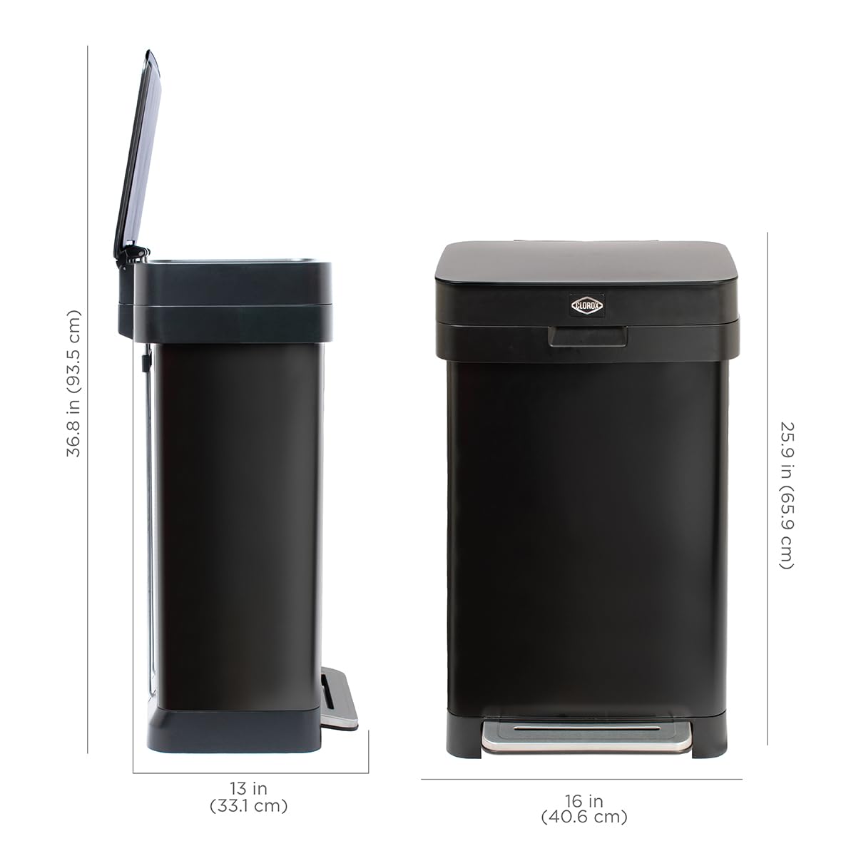 Clorox Trash Can, 13 Gallon Stainless Steel Garbage Bin w/ Wide Step (Open Box)