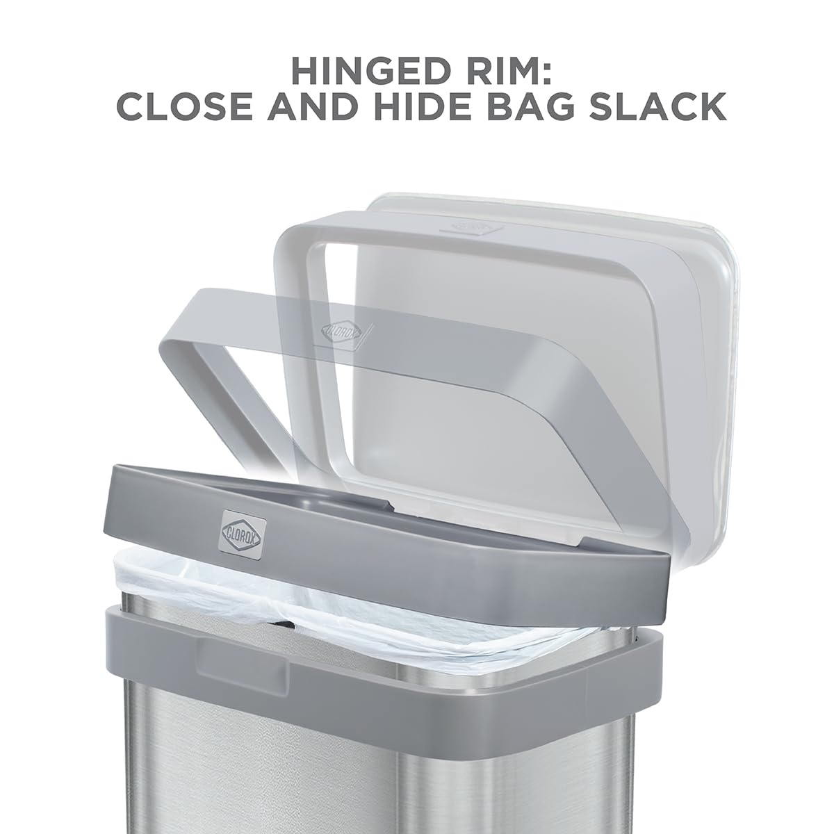 Clorox Trash Can, 13 Gallon Stainless Steel Garbage Bin with Wide Step, Silver - VMInnovations