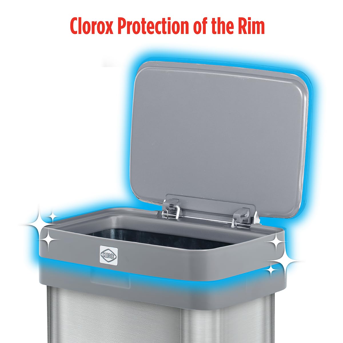 Clorox Trash Can, 13 Gallon Stainless Steel Garbage Bin with Wide Step, Silver - VMInnovations