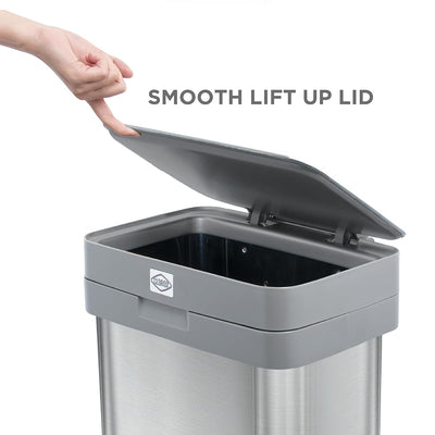 Clorox Trash Can, 13 Gallon Stainless Steel Garbage Bin with Wide Step, Silver - VMInnovations