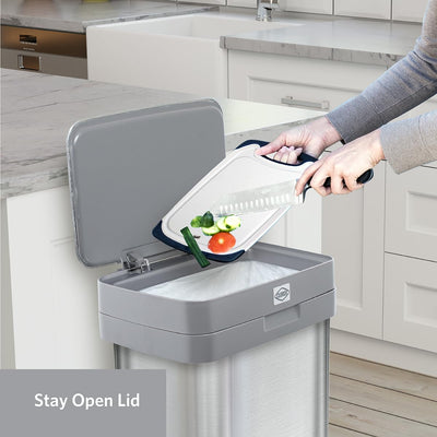 Clorox Trash Can, 13 Gallon Stainless Steel Garbage Bin with Wide Step, Silver - VMInnovations