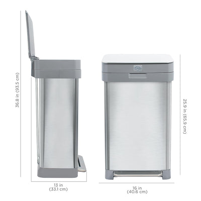 Clorox Trash Can, 13 Gallon Stainless Steel Garbage Bin with Wide Step, Silver - VMInnovations