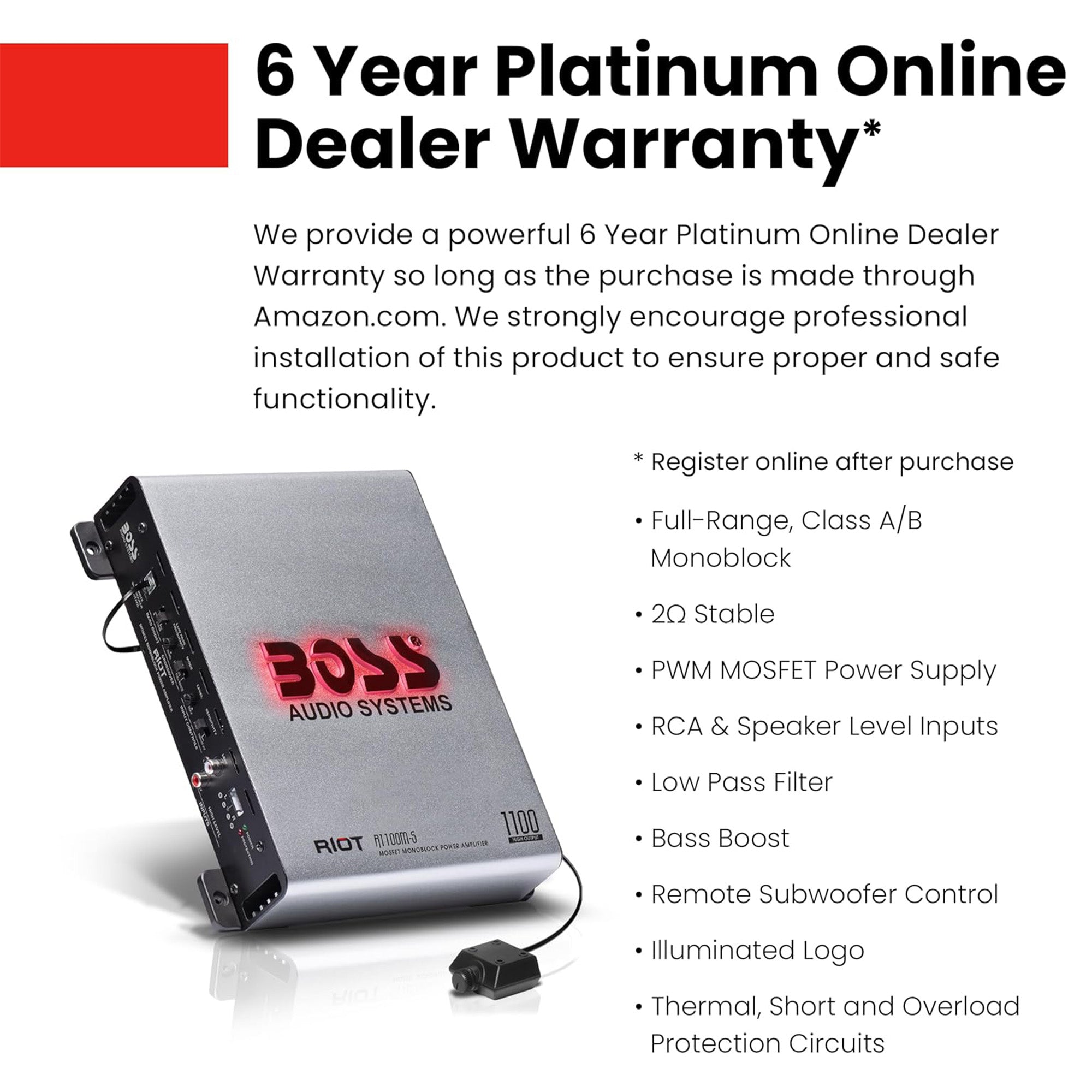 Boss Audio Systems 1100 Watt Monoblock Car Amplifier for Low/High Level Inputs - VMInnovations