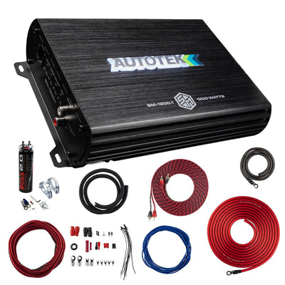 Autotek 1200W Car Audio Amplifier with 4 Gauge Wiring Kit and Power Capacitor