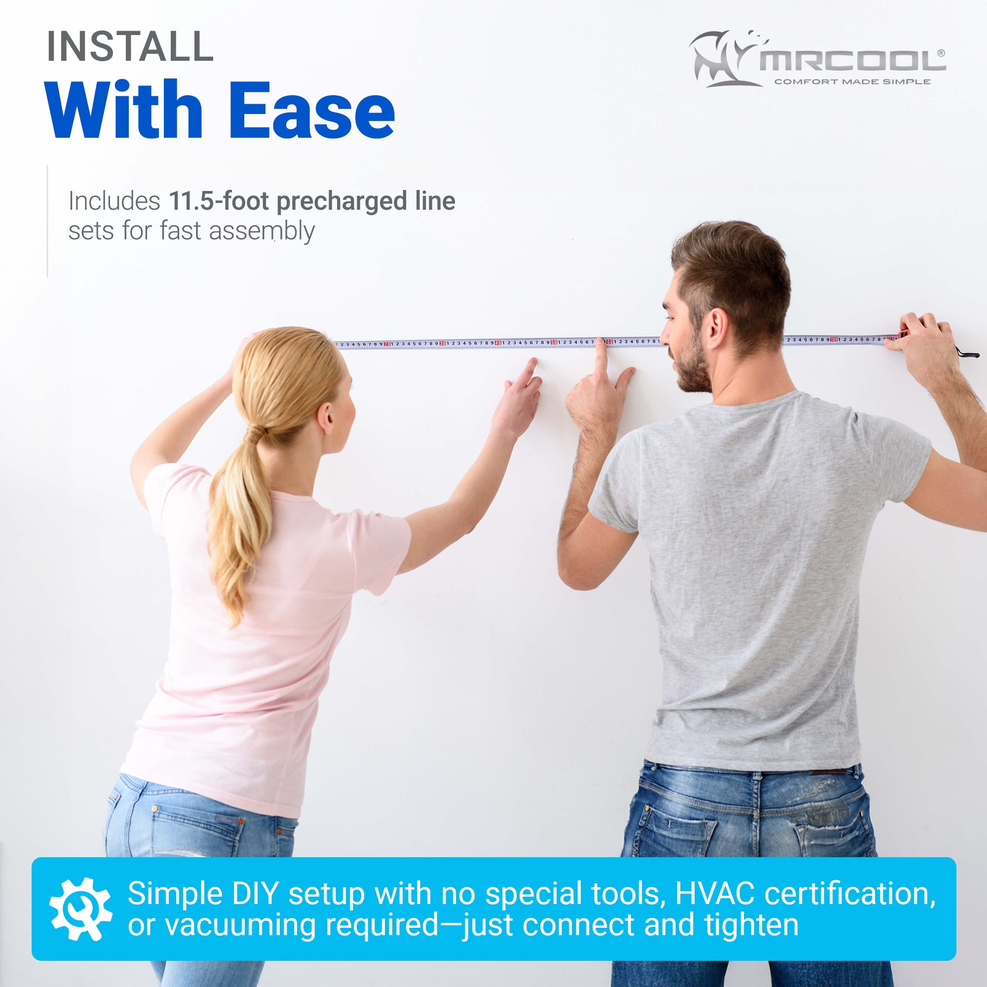 MRCOOL DIY Select 9K BTU Mini Split Heat Pump, 11.5 Ft Line Set, 155V, White