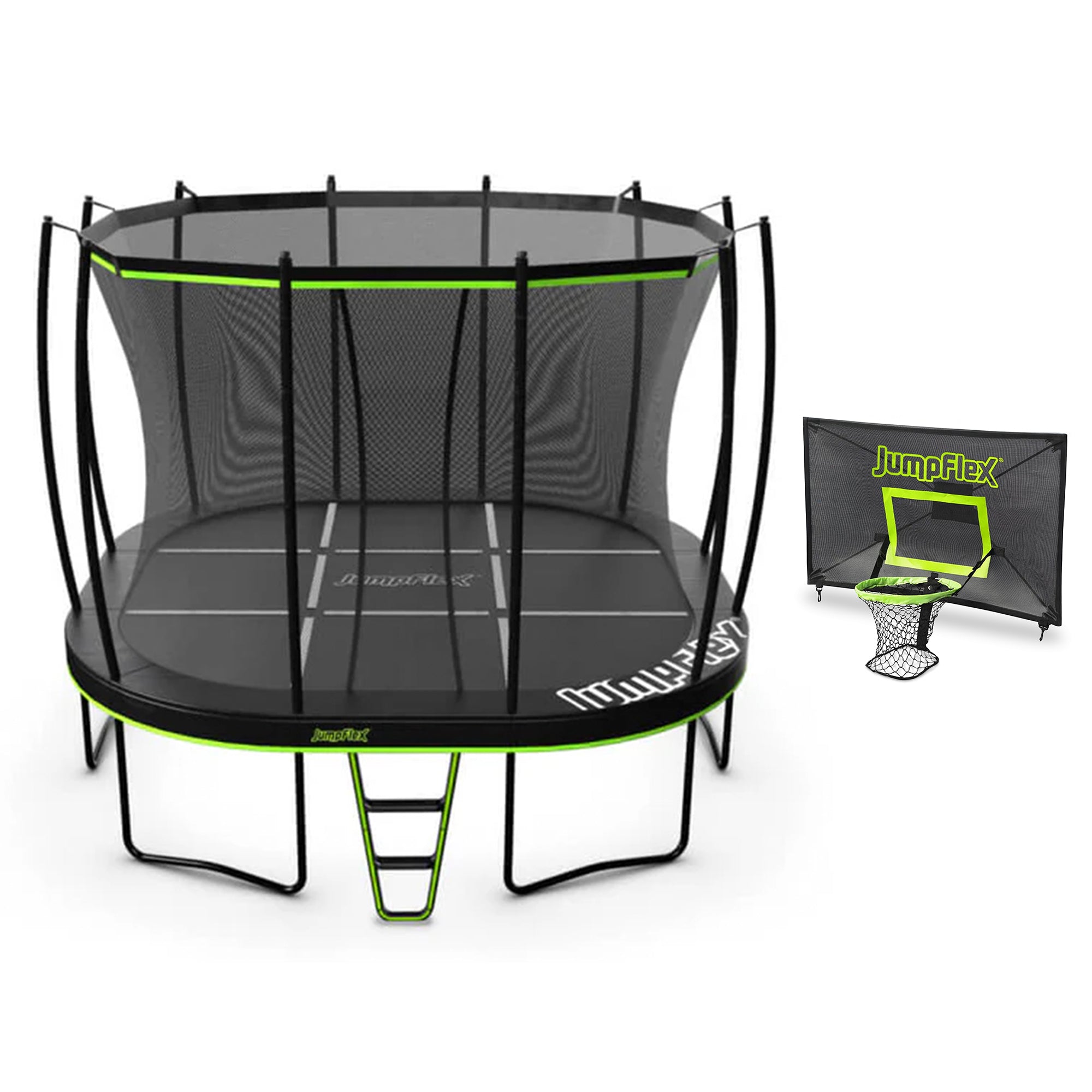 Jumpflex MEGA 14' Trampoline, Outdoor Playset with PROJAM Basketball Hoop, Black