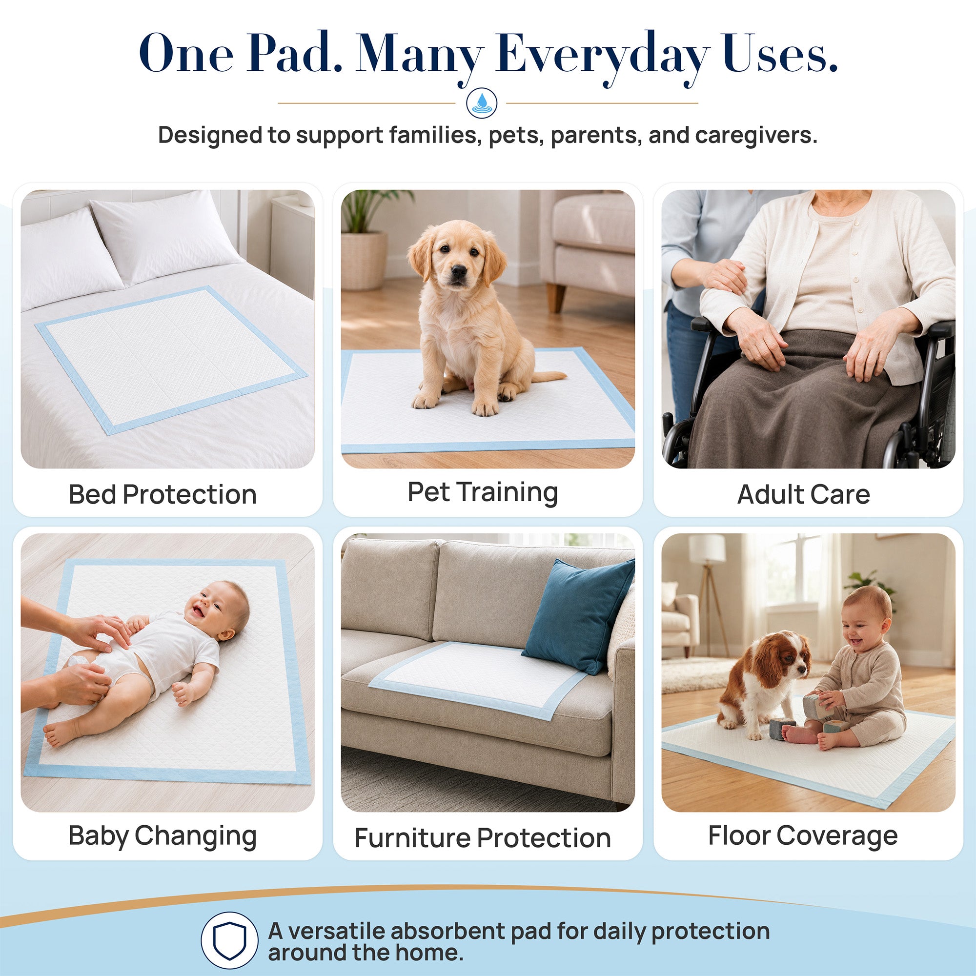 Padwell Absorbent Pads for Bed and Floor Protection, 22 x 22 Inches, 50 Count