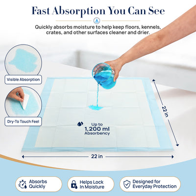 Padwell Absorbent Pads for Bed and Floor Protection, 22 x 22 Inches, 300 Count