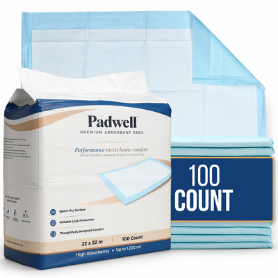 Padwell Absorbent Pads for Bed and Floor Protection, 22 x 22 Inches, 50 Count