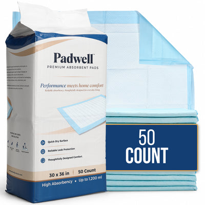 Padwell Absorbent Pads for Bed and Floor Protection, 30 x 36 Inches, 50 Count - VMInnovations