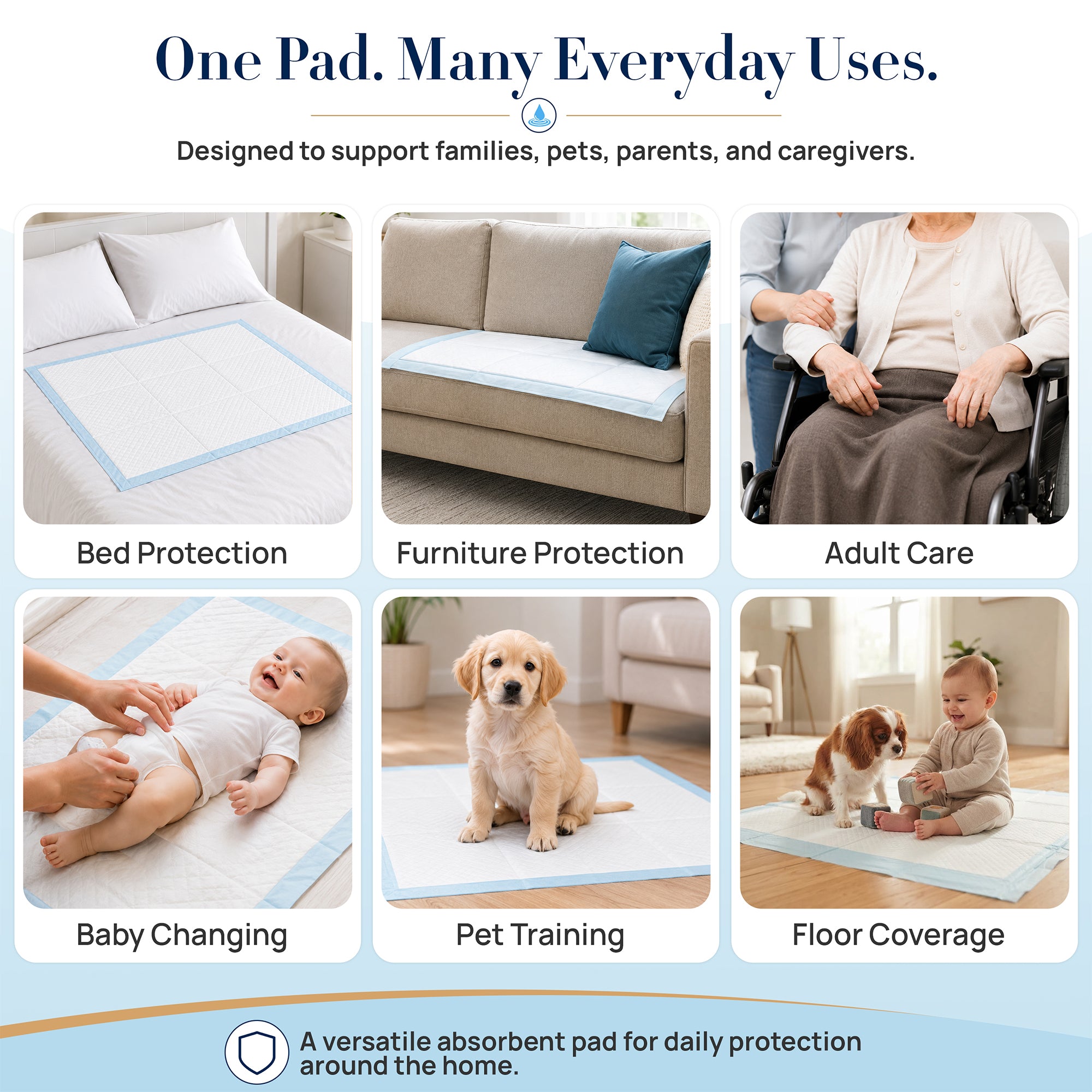 Padwell Absorbent Pads for Bed and Floor Protection, 30 x 36 Inches, 50 Count - VMInnovations