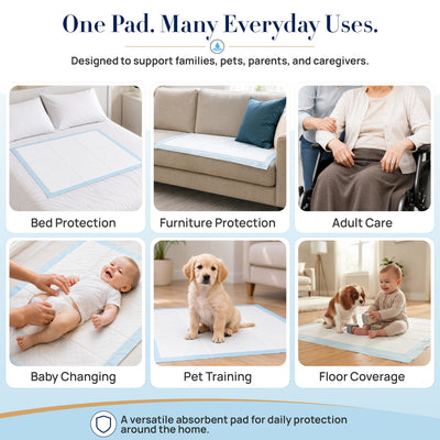 Padwell Absorbent Pads for Bed and Floor Protection, 30 x 36 Inches, 100 Count