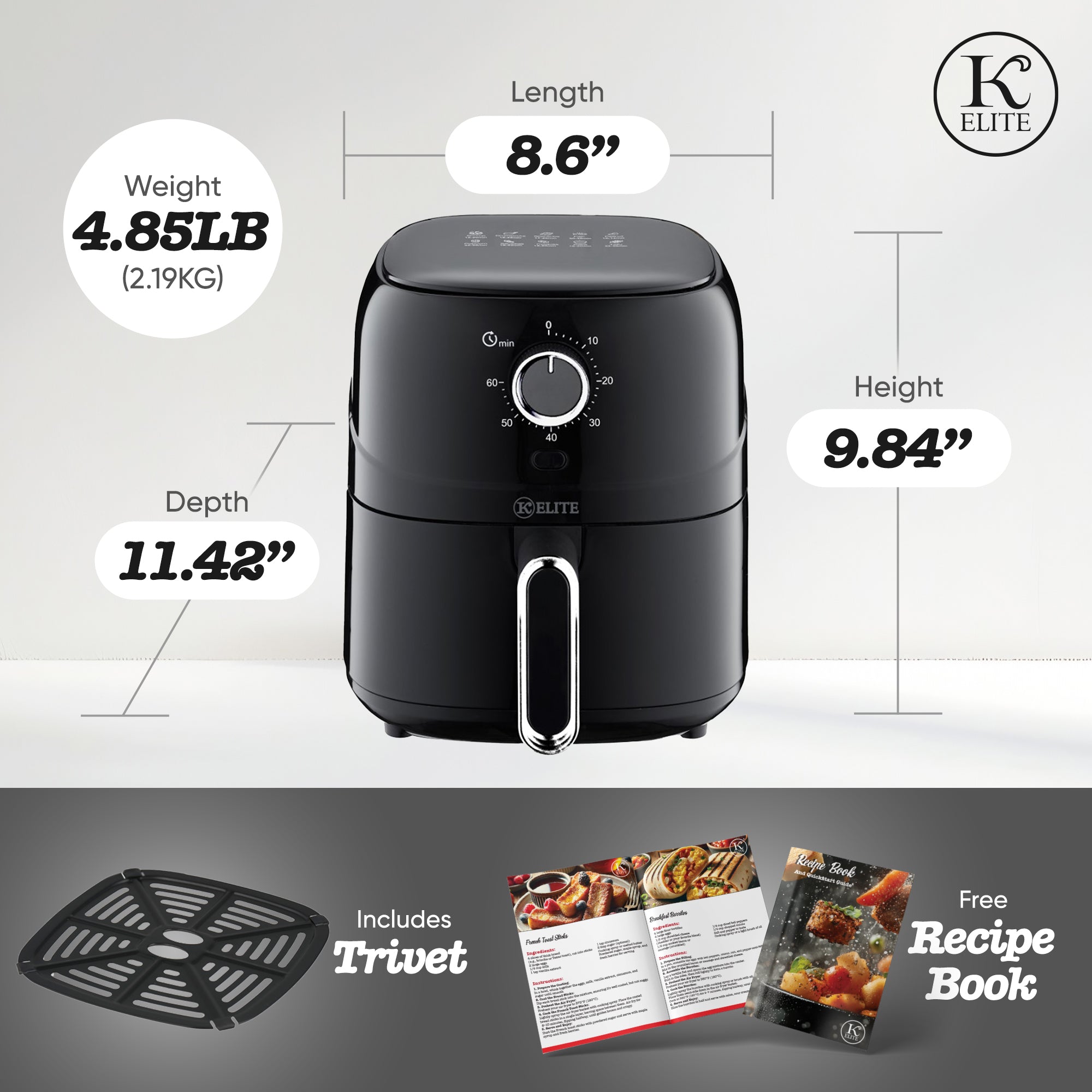 Kitchen Elite 2.5 Qt. Compact Mechanical Air Fryer, Countertop Cooker (Open Box)