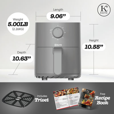 Kitchen Elite 2.2 Qt. Compact Mechanical Air Fryer, Countertop Cooker, Gray - VMInnovations