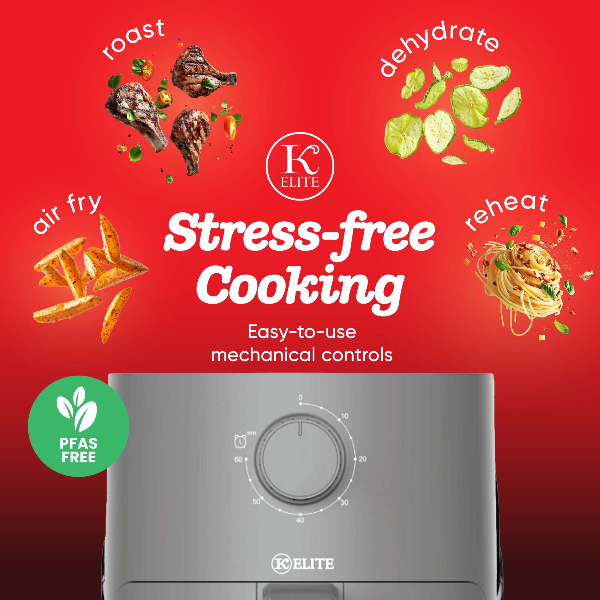 Kitchen Elite 2.2 Qt. Compact Mechanical Air Fryer, Countertop Cooker, Gray - VMInnovations