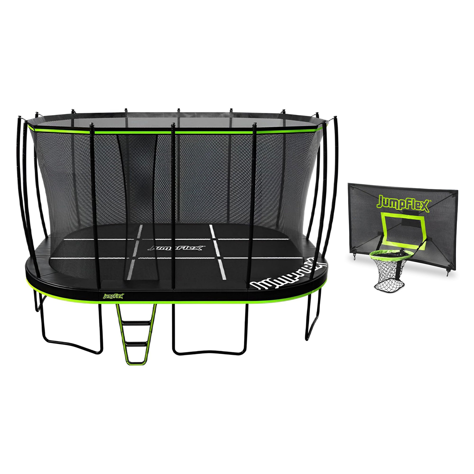 Jumpflex MEGA 17' Trampoline, Outdoor Playset with PROJAM Basketball Hoop, Black