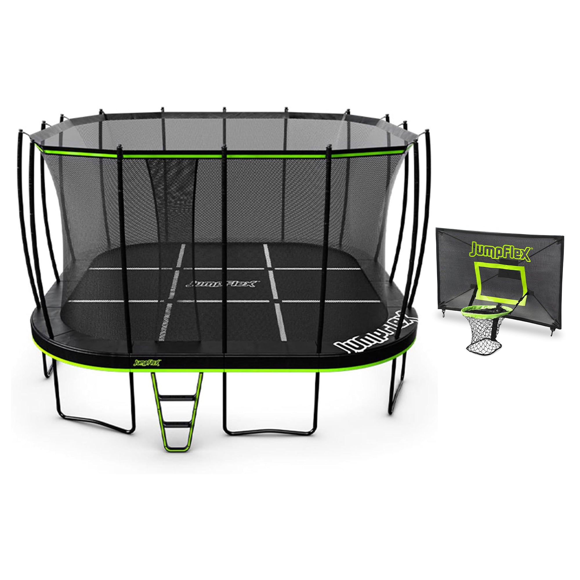 Jumpflex MEGA 19' Trampoline, Outdoor Playset with PROJAM Basketball Hoop, Black