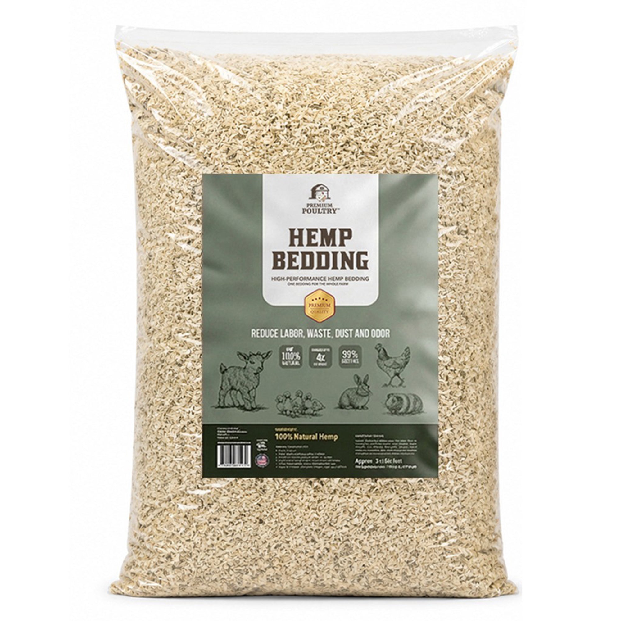 Premium Poultry Hemp Bedding Low Dust Absorbent Chicken Coop Substrate, 22.5 Lb