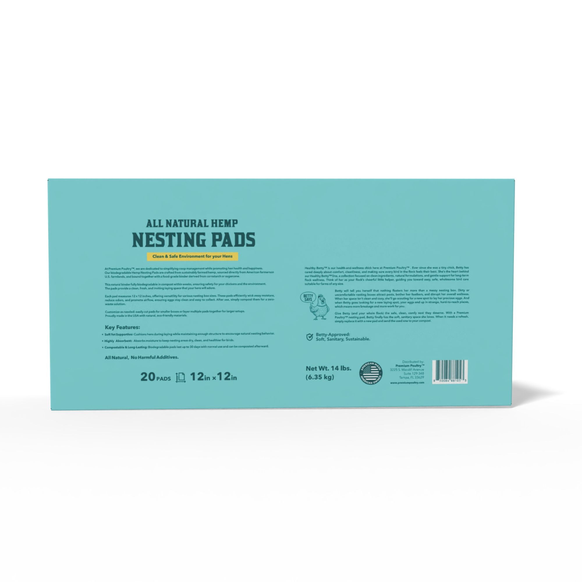 Premium Poultry Hemp Nesting Pads, Coop Bedding for Laying Hens, 12x12, 20 Pack