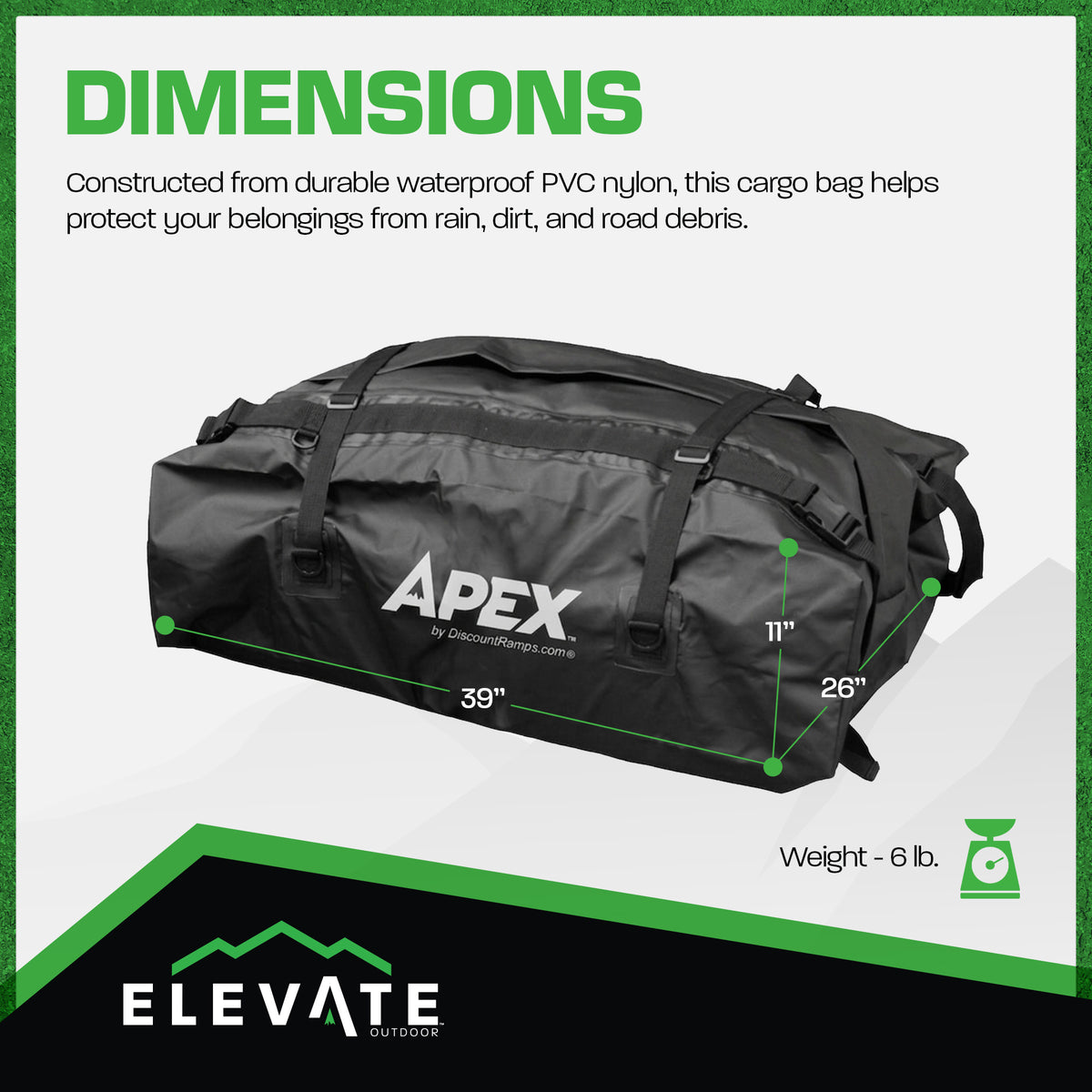 Apex Flexible Roof Top Cargo Bag with Included Tie Down Straps, (Open Box) - VMInnovations