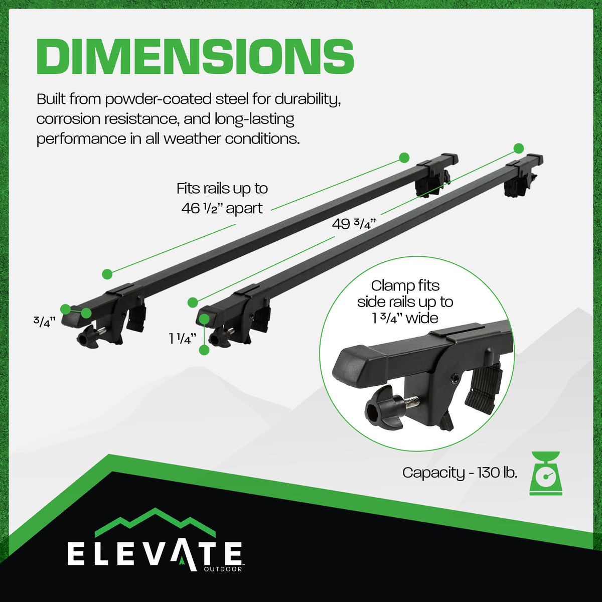 Apex Universal Steel Roof Cross Bars, Side Rail Mounted (Open Box) - VMInnovations