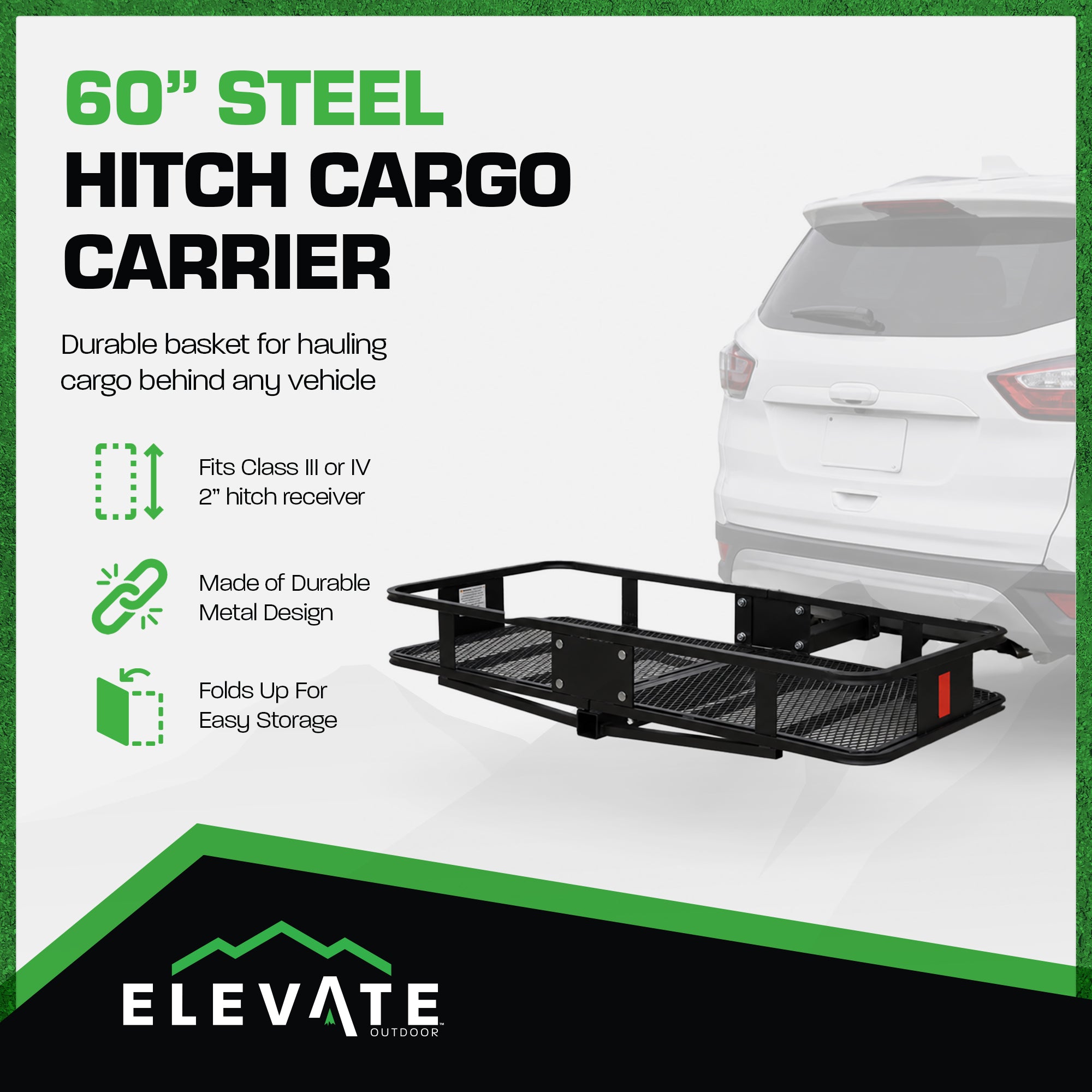 Elevate Outdoor Hitch Cargo Carrier, 60 Inch Steel Folding Rack, 500 Lb Capacity - VMInnovations