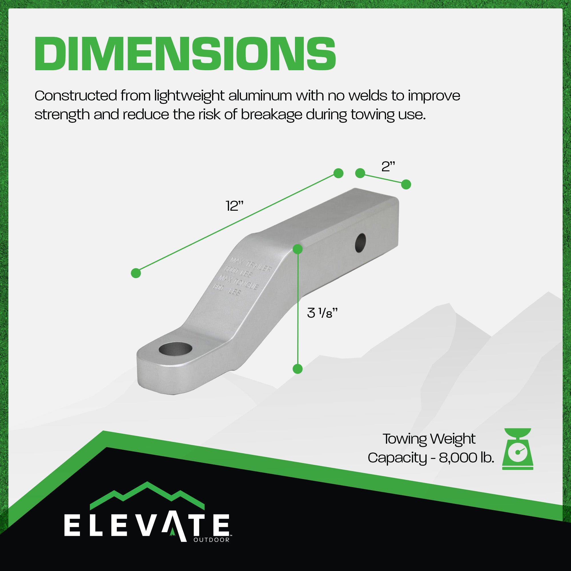 Elevate Outdoor Aluminum Hitch Ball Mount for 2" Receiver, Heavy Duty Tow Mount - VMInnovations