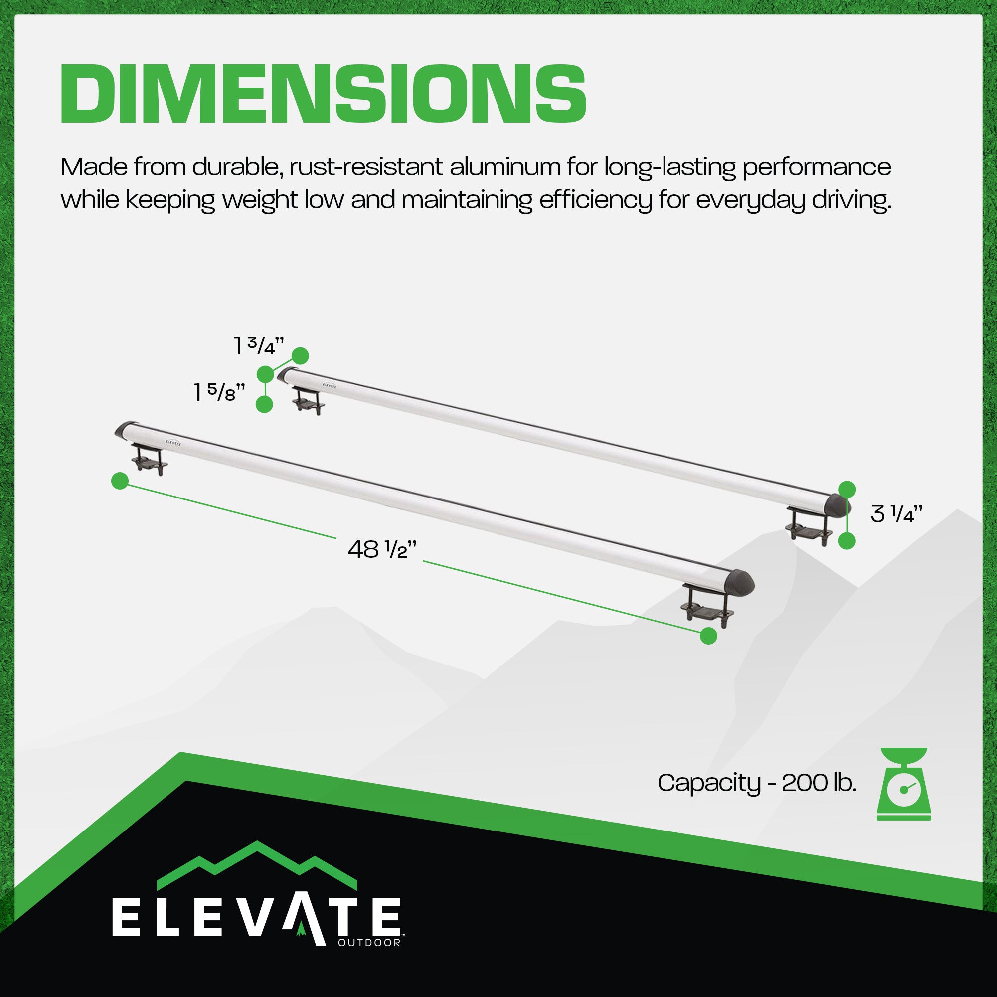 Elevate Outdoor 48.5" Aluminum Universal Cross Bars with 200 lb (Open Box) - VMInnovations