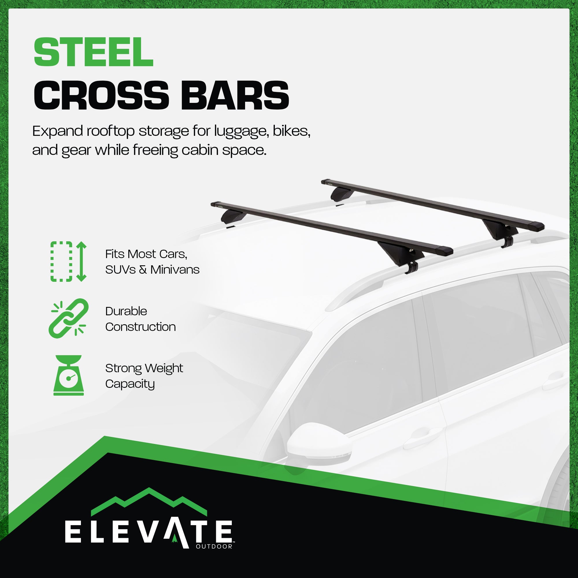 Elevate Outdoor Steel Cross Bars with 200 lb. Cap and Lockable Design (Open Box) - VMInnovations