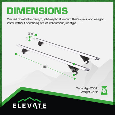 Elevate Outdoor 55" Aluminum Cross Bars w/ 200 lb. Cap & Lockable Design (Used)