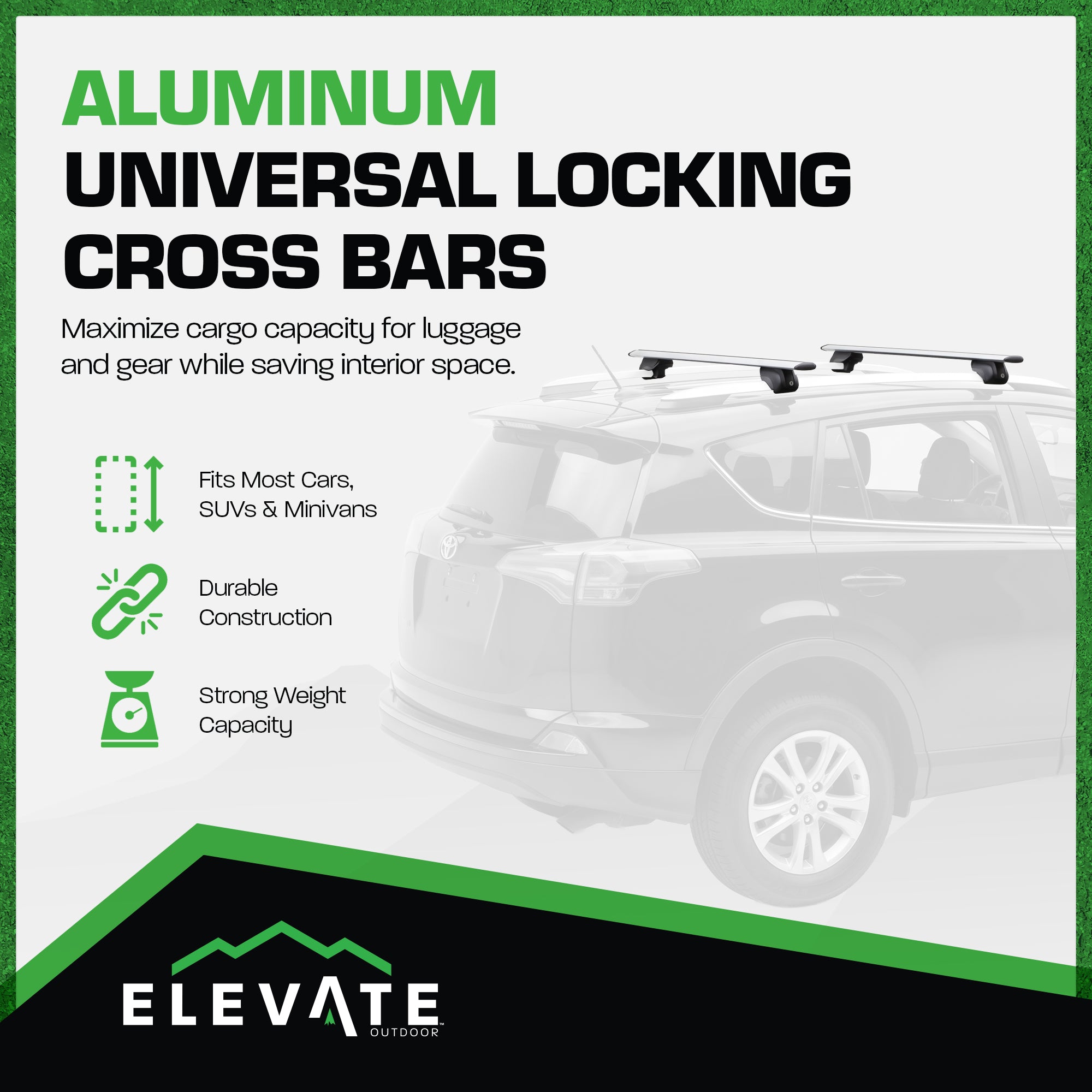 Elevate Outdoor Aluminum Cross Bars w/195 lb. Cap & Protective Clamps (Open Box)