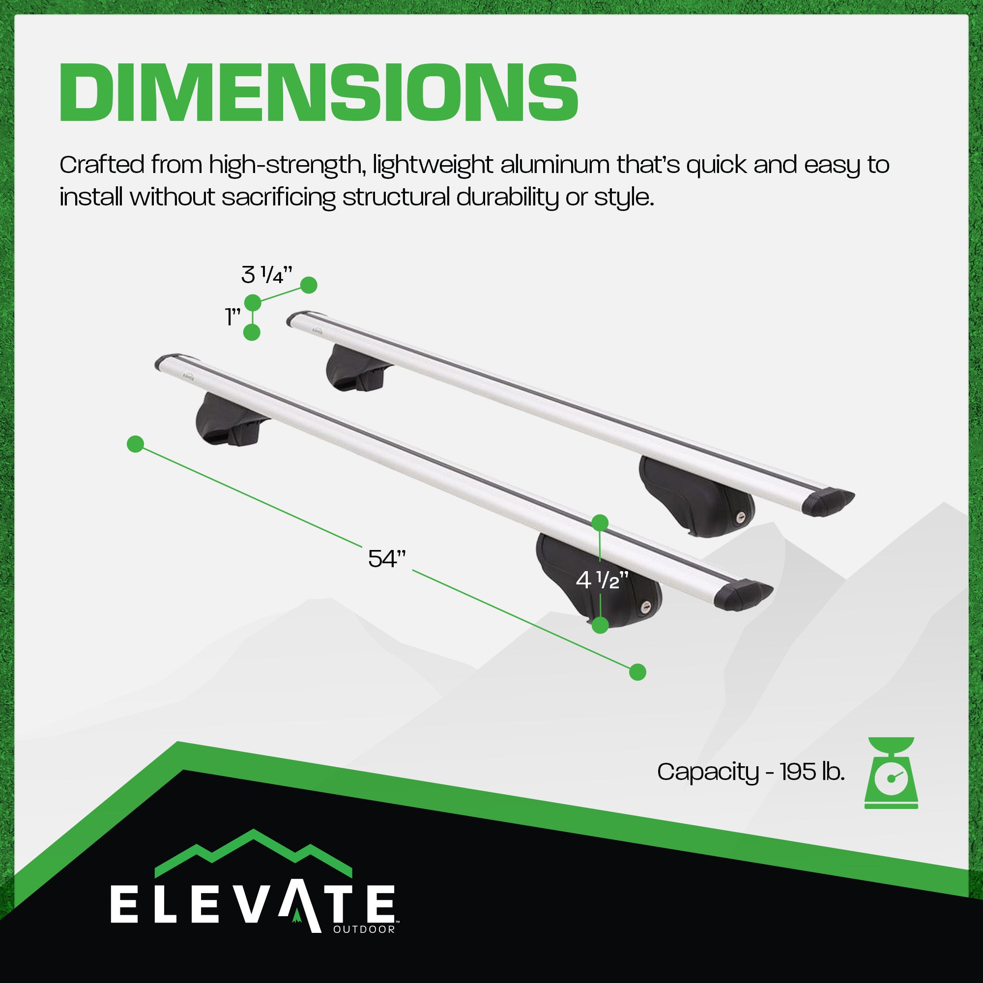 Elevate Outdoor Aluminum Cross Bars w/195 lb. Cap & Protective Clamps (Open Box)