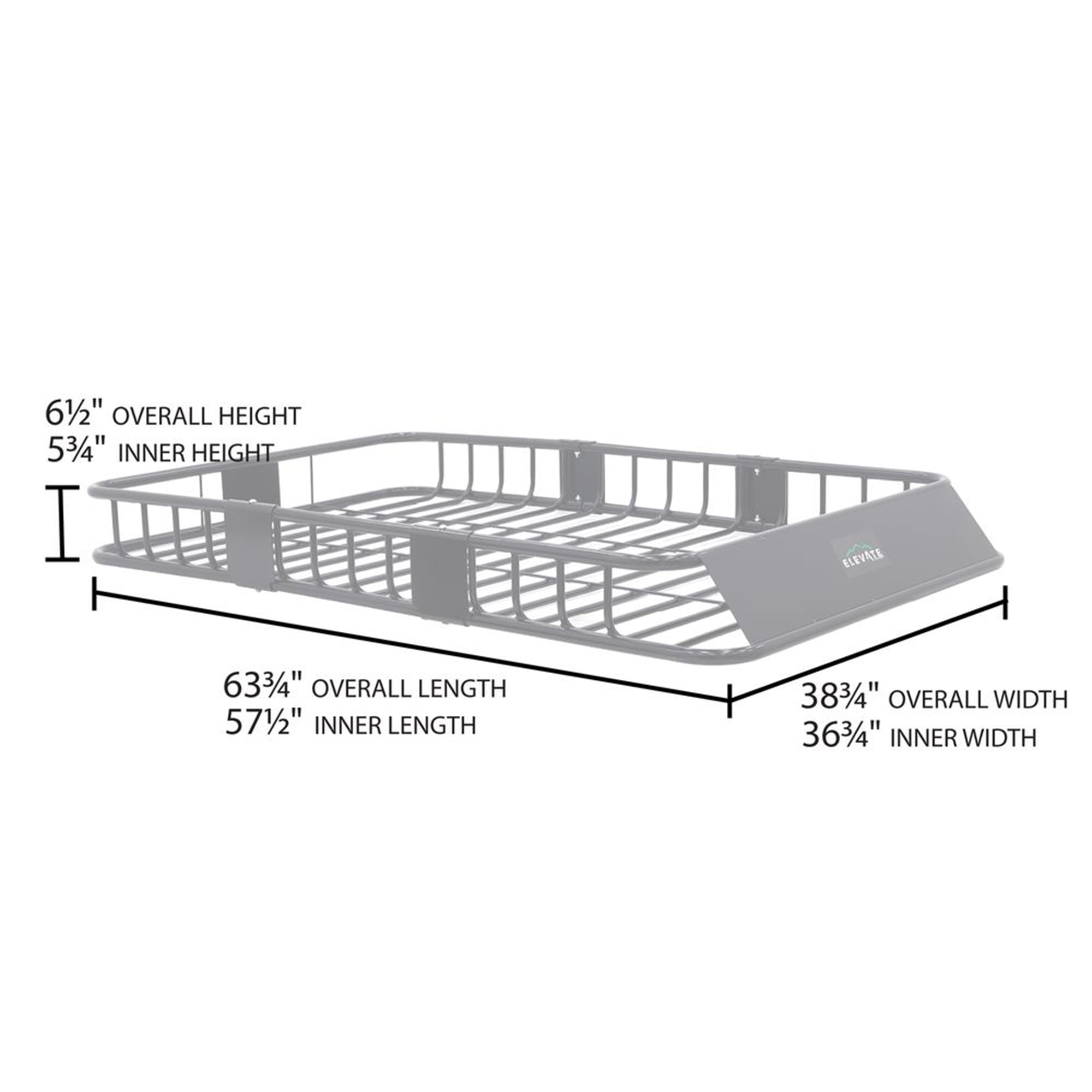 Elevate Outdoor Steel Roof Cargo Basket with Wind Fairing, XL, 150 lb Capacity - VMInnovations