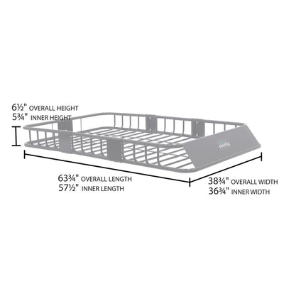 Elevate Outdoor Steel Roof Cargo Basket with Wind Fairing, XL, 150 lb Capacity - VMInnovations