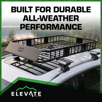 Elevate Outdoor Steel Roof Cargo Basket with Wind Fairing, XL, 150 lb Capacity - VMInnovations