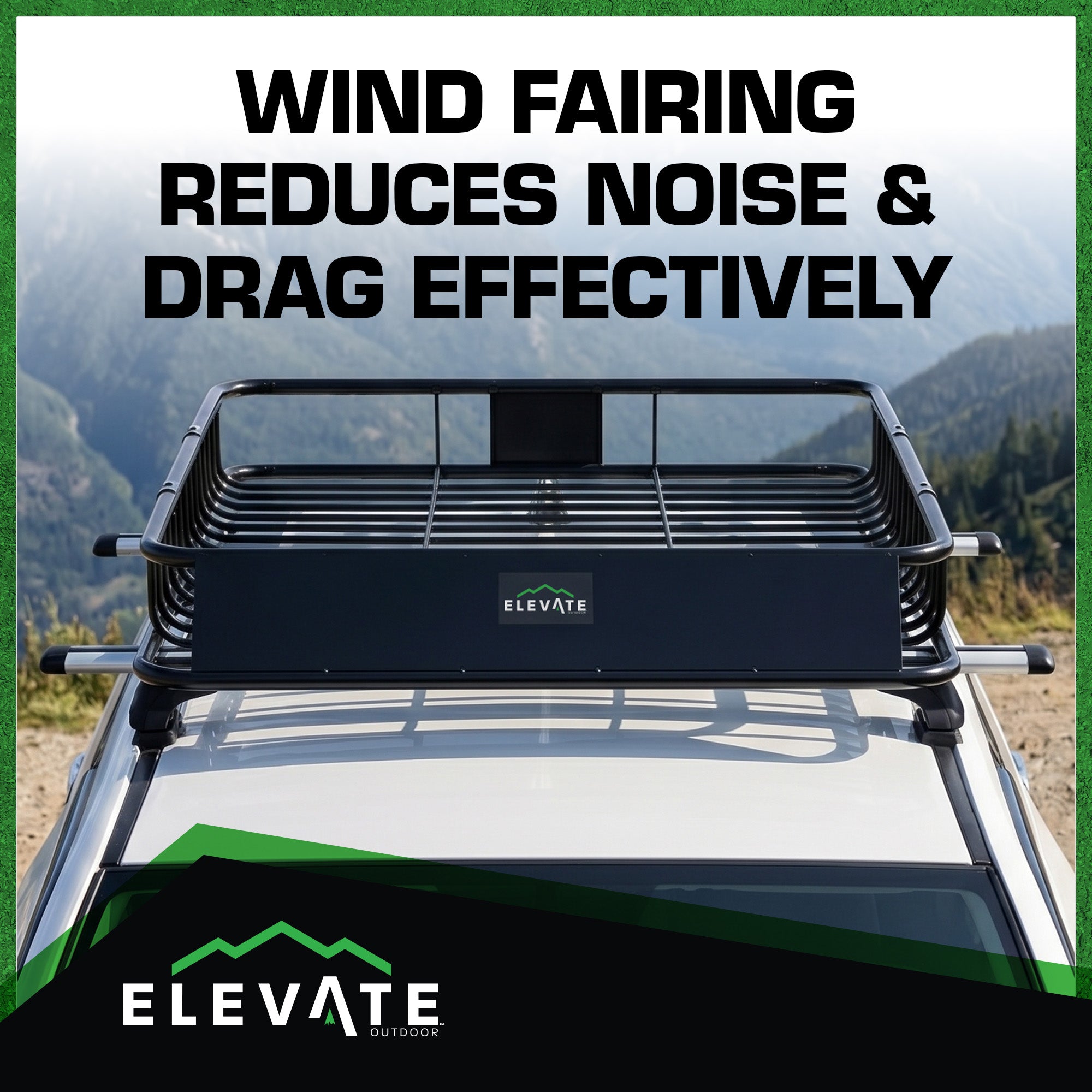 Elevate Outdoor Steel Roof Cargo Basket with Wind Fairing, XL, 150 lb Capacity - VMInnovations
