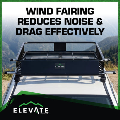 Elevate Outdoor Steel Roof Cargo Basket with Wind Fairing, XL, 150 lb Capacity - VMInnovations