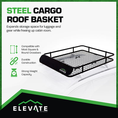 Elevate Outdoor Steel Cargo Roof Basket w/ Wind Fairing, 42" x 36" Storage Space - VMInnovations