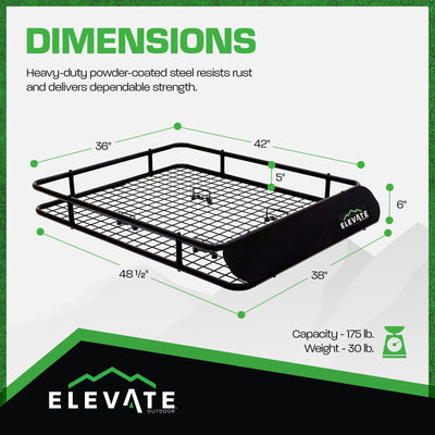Elevate Outdoor Steel Cargo Roof Basket w/ Wind Fairing, 42" x 36" Storage Space - VMInnovations