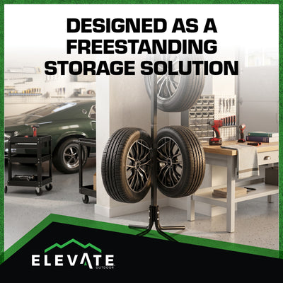 Elevate Outdoor Tire Hanger Rack, Steel Garage Storage Organizer Up to 4 Tires - VMInnovations