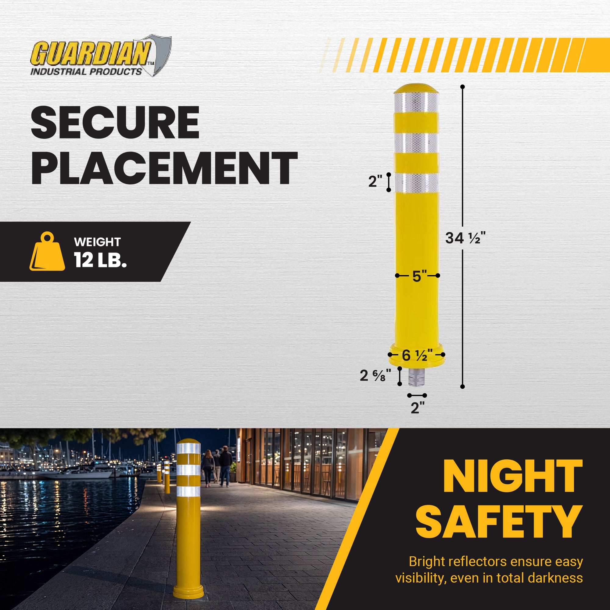 Guardian Removable Safety Bollard, 33.5 Inch Reflective Traffic Post for Safety - VMInnovations