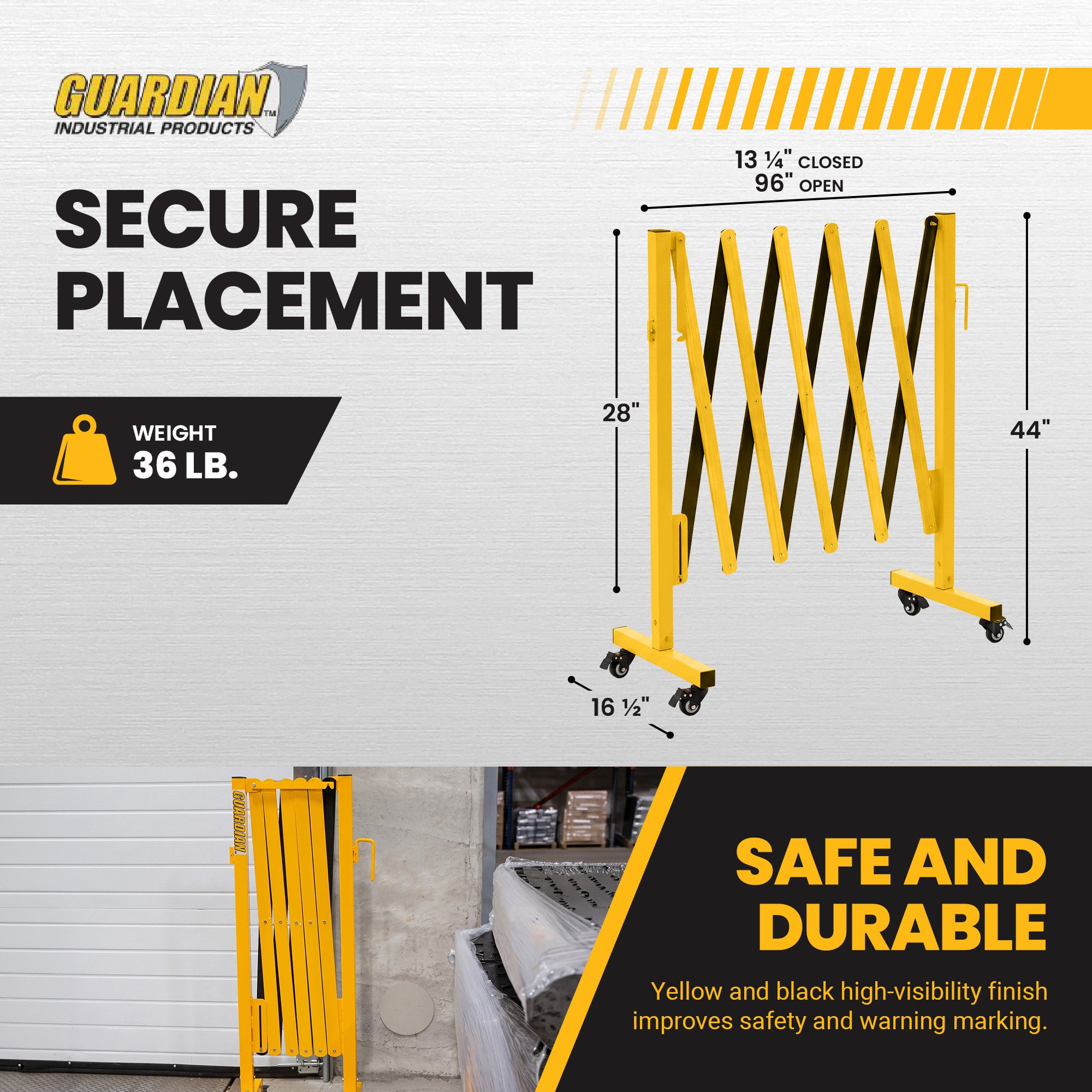 Guardian Expandable Steel Safety Barrier with Locking Wheels for Traffic Control
