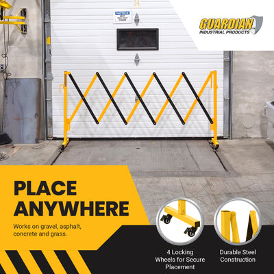 Guardian Expandable Steel Safety Barrier with Locking Wheels for Traffic Control