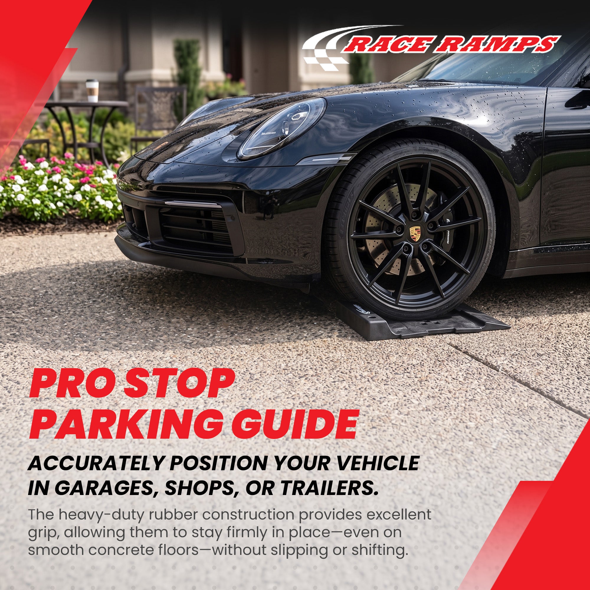 Race Ramps Pro Stop Parking Guide, Rubber Vehicle Stopper for Garage, Set of 4