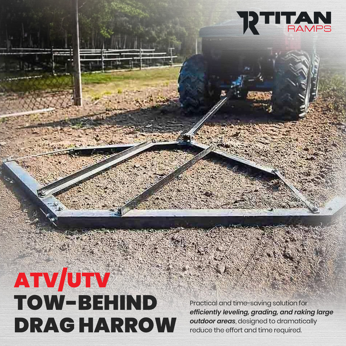 Titan Ramps Tow-Behind Steel Drag Harrow, Rake Attachment for Tractor (Open Box)