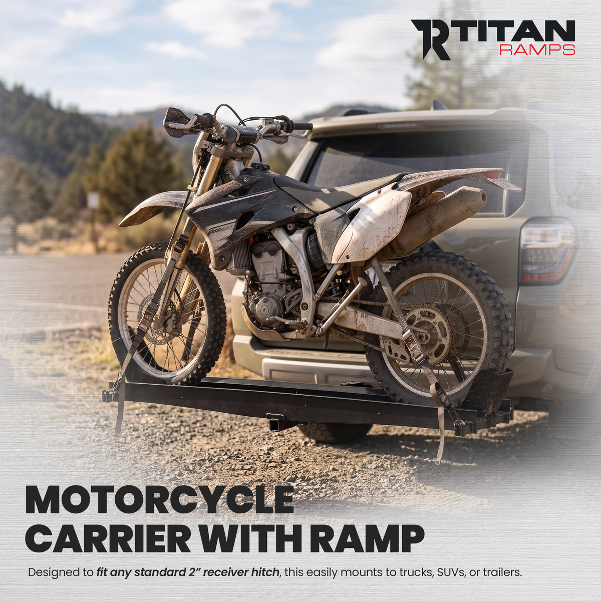 Titan Ramps Dual Motorcycle Carrier with Ramp Extension, 600 lbs Cap (Open Box)