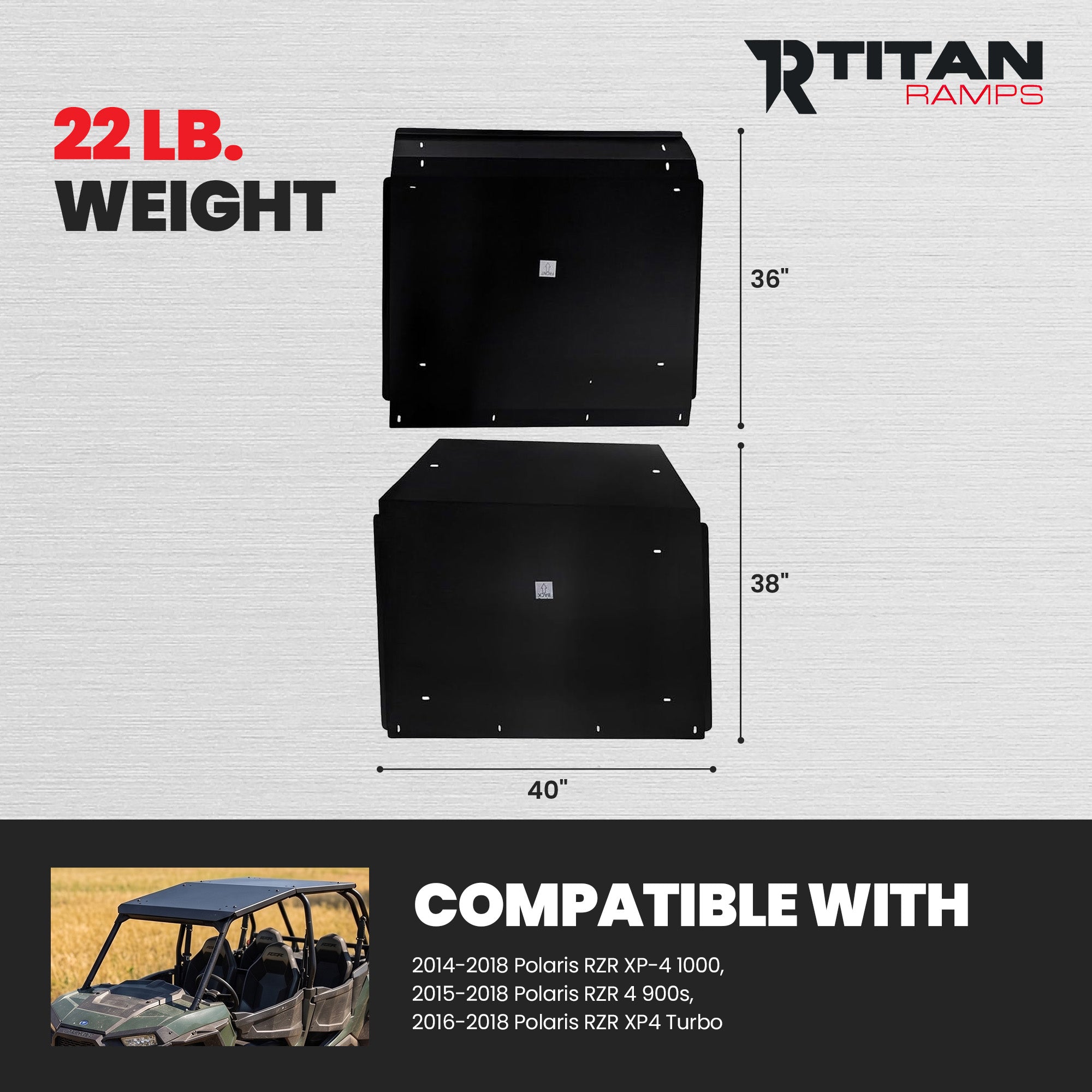 Titan Ramps Aluminum Roof Accessory for Polaris RZR 4-Door UTV Models, Black